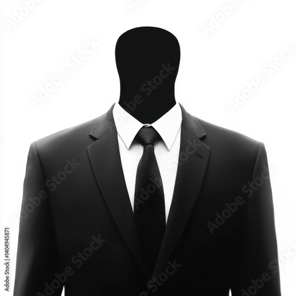 Fototapeta Faceless Figure in Formal Suit and Tie on White Background
