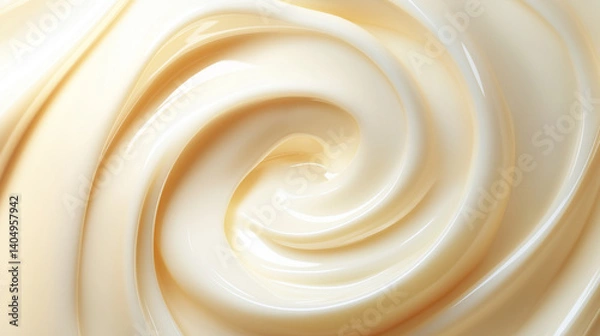 Obraz Face cream swirl in soft ivory tone, top-down perspective, rich creamy texture with cinematic shadows, white background, PNG