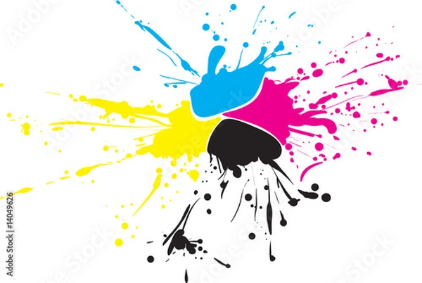 Fototapeta CMYK paint splat whith drops