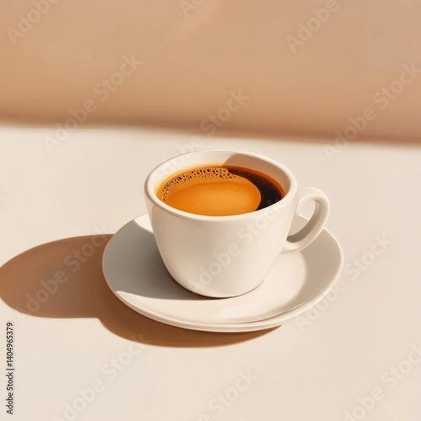 Fototapeta Elegant cup of strong coffee casting shadows in gentle sunlight