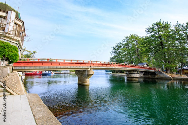 Obraz 春の廻旋橋　京都府宮津市　Spring Kaisenkyo Bridge. Kyoto Pref, Miyazu City.