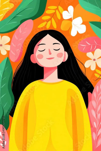 Fototapeta Happiness is letting go, An illustration depicting the theme of happiness through the concept of letting go of worries.