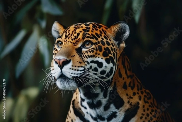 Fototapeta Close-up Portrait of a Majestic Jaguar Looking Upward with Intense Gaze
