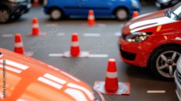 Obraz Aerial view of outdoor driving practice with a focus on training and birds-eye perspective.