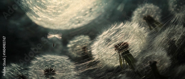 Fototapeta A macro shot of dandelion seeds ready to be blown away