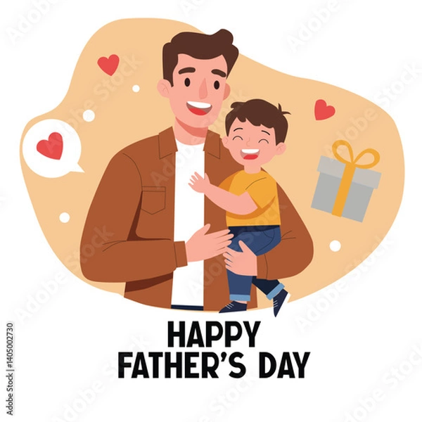 Obraz Happy Father’s Day Vector – Father and Son Hug Illustration with Love, Smiles, and Gift Icons

