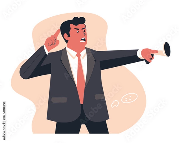 Fototapeta Businessman Whistleblower Exposing Corporate Misconduct, Flat Minimalist Vector Concept of Public Disclosure and Whistleblowing, Alerting Others to Illegal Activities