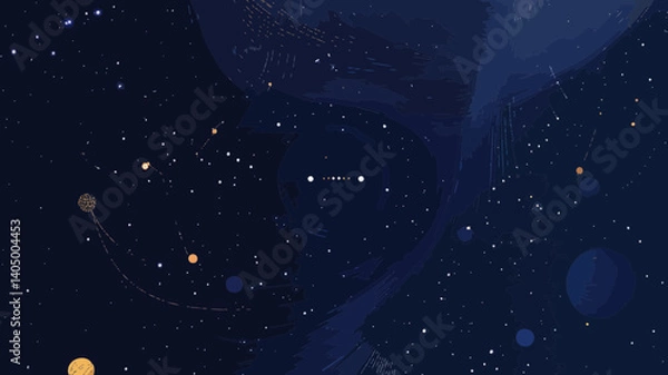 Fototapeta Abstract Starry Sky Target, Cosmic Navigation, Minimalist Space Vector with Planets, Stars, and Universe, Flat Cosmic Business Concept