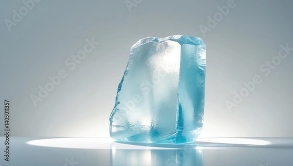 Obraz Transparent natural ice cube on a shiny white surface.