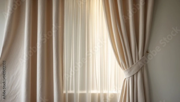 Obraz Full-length curtains in a three-layer design on a background