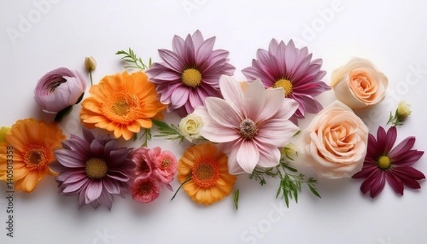 Fototapeta Flowers on white background