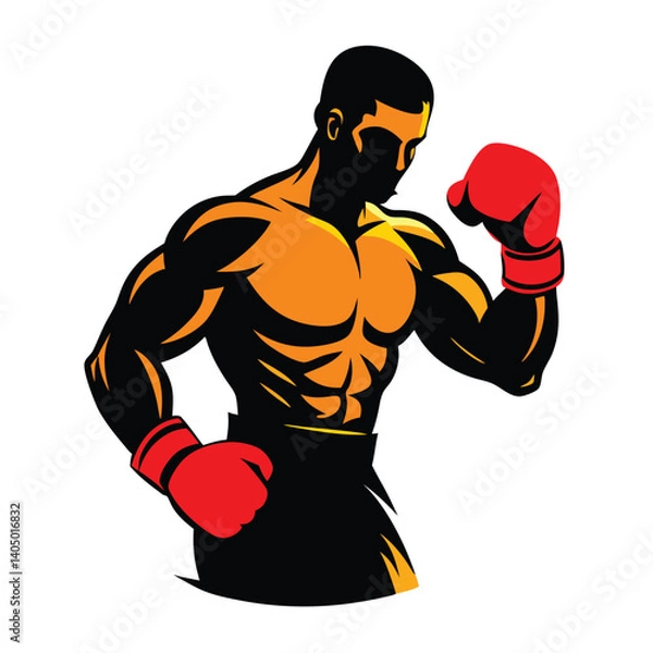 Fototapeta realistic silhouette of a boxer with boxing gloves up near face, defensive stance vector illustration