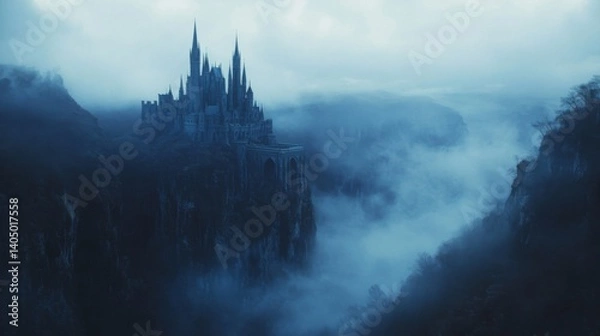 Obraz Misty Blue Mountaintop Castle City