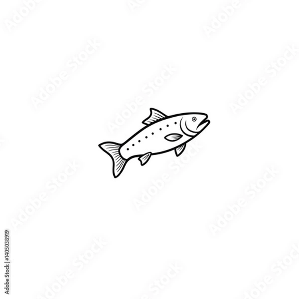 Obraz trout fish, one line art on white background