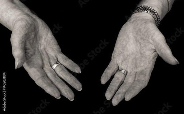 Obraz Black and white image of older lady's empty hands,