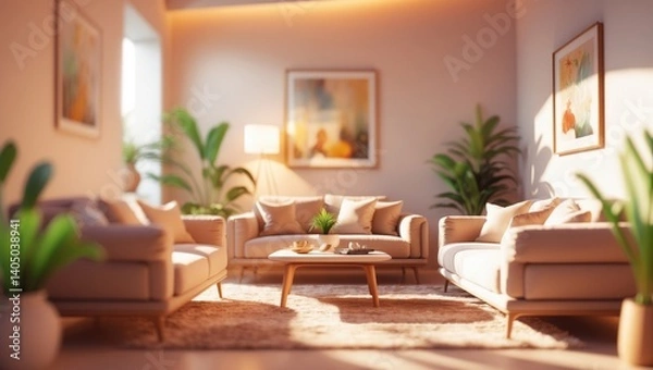 Fototapeta Refined Minimalist Modern Living Room Interior Design, Innovative Interior Concept for Use, Elegant Contemporary Luxury Interior Design.