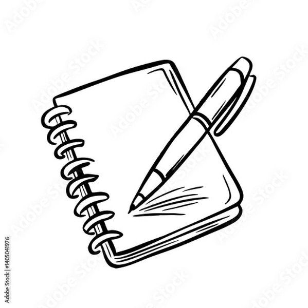 Fototapeta Sketch of a spiral notebook and pen for writing and creative ideas