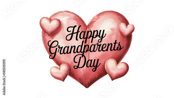 Fototapeta Soft Pink Gradient Heart with Centered 'Happy Grandparents Day' Text and Symmetrical Small Hearts