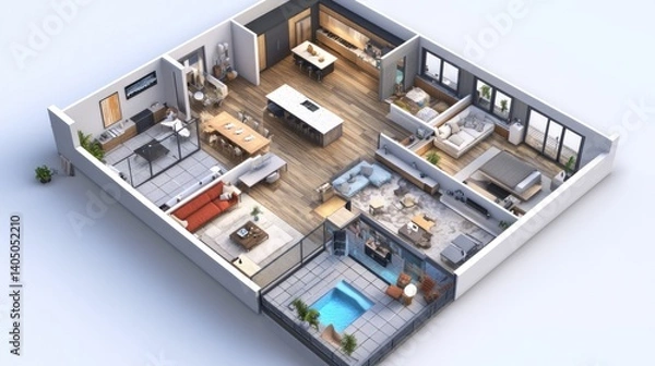 Obraz Sophisticated residence 3D floor plan showcasing modern and stylish design