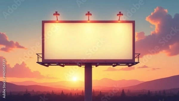 Obraz Empty Billboard at Sunset Over Mountains