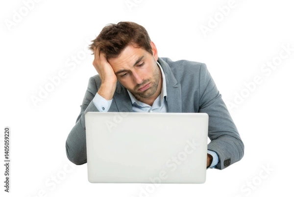 Obraz Man feeling frustrated while working on laptop in office setting