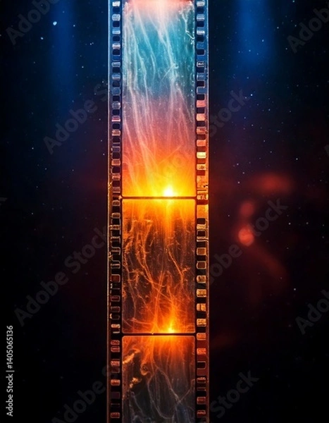 Obraz Vintage Negative Film Strip with Authentic 90s Style Light Leaks

