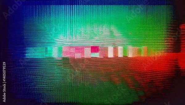 Fototapeta Retro CRT TV Screen Texture with Classic Signal Interference Glitch

