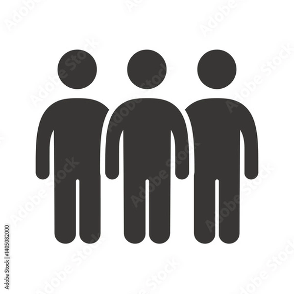 Obraz Simple black silhouette icon of a group of three people standing with their arms slightly outstretched. Represents connection, community, greeting, and openness.