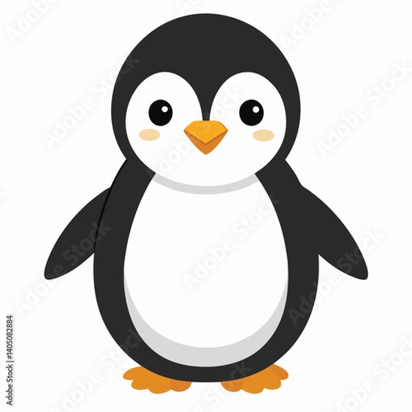 Fototapeta Funny penguin cartoon illustration with white background