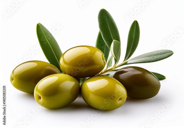 Obraz Oliven mit Olivenblättern, isoliert, 