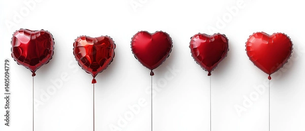 Fototapeta Heart Balloons Afloat: A vibrant array of heart-shaped balloons floats gracefully, symbolizing love and romance, with glossy textures reflecting the light and creating a sense of celebration.