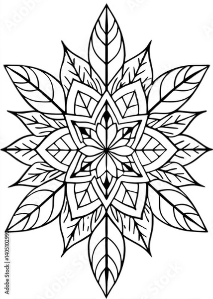 Fototapeta Geometric Mandala: Intricate Vine and Leaf Design, Elegant Botanical Art zen web yoga dark line shape