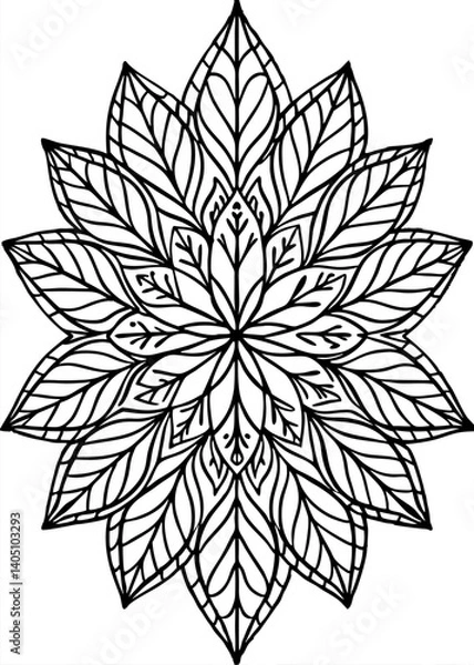Fototapeta Majestic Leaf Mandala: Large-Scale Botanical Design, Elegant and Serene Nature Illustration art zen 