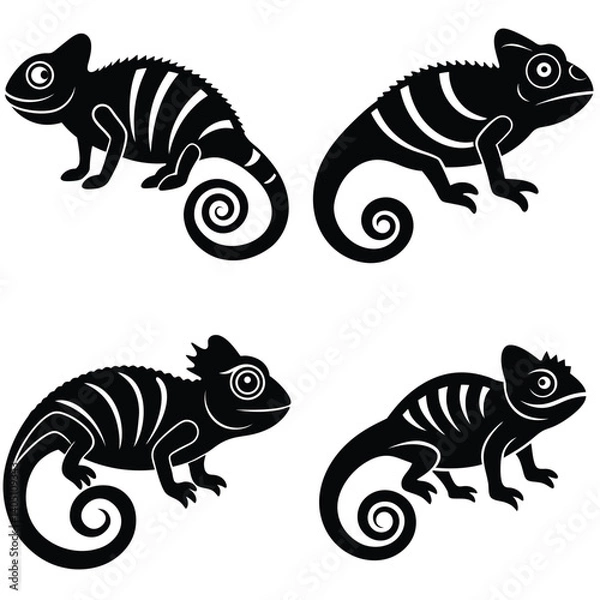 Obraz Isolated black and white cartoon animals including zebra and tiger silhouettes