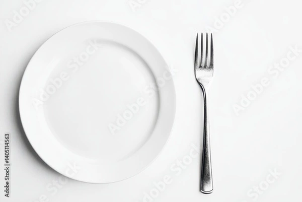 Fototapeta Empty plate and fork on white background