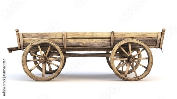 Obraz Traditional bullock cart with rustic wooden design, isolated on white background, ideal for vintage transportation concepts