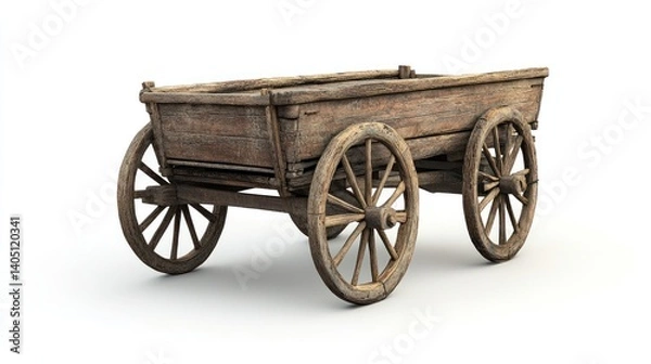 Obraz Traditional bullock cart with rustic wooden design, isolated on white background, ideal for vintage transportation concepts