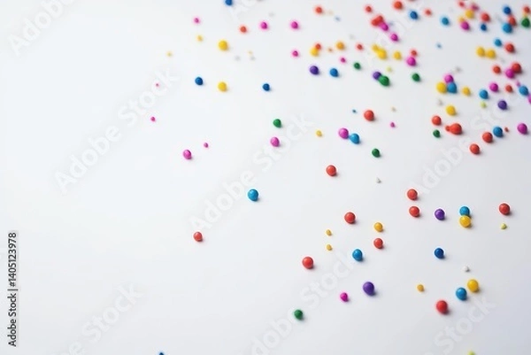 Obraz Colorful spherical sprinkles scattered on white background