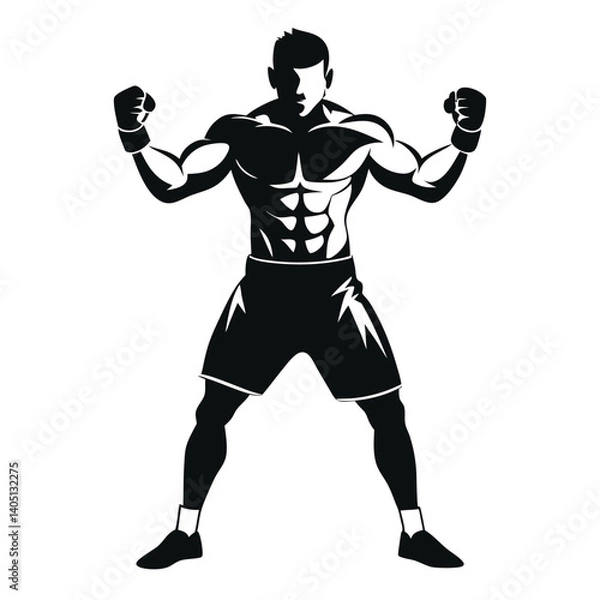 Fototapeta realistic silhouette of a boxer in a guard position vector illustration
