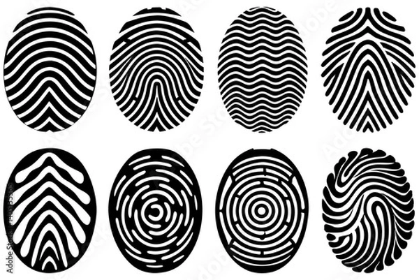 Fototapeta Fingerprint Icons Vector Set – Unique Black Fingerprint Patterns for Security and Identity Design
