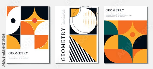 Obraz set of Geometric minimalistic pattern, poster,  background of figures: circle, line. Abstract template for web, banner, sait, business, branding, print. vector art illustration.
