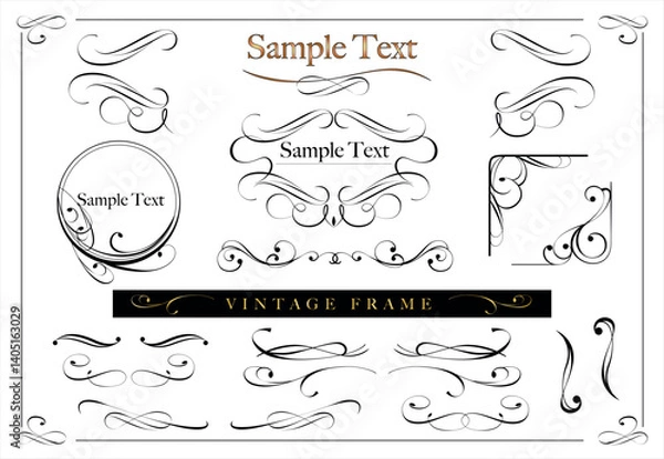 Fototapeta Classic calligraphy swirls, swashes, floral motifs. Design elements set. Ornate vintage borders and frames, scroll elements..eps