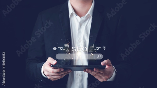 Fototapeta SEO Search Engine Optimization Concept. Search Bars and Tools, Corporate Website SEO