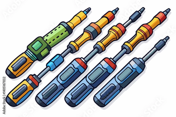 Fototapeta Screwdrivers Vector Set – Colorful Hand Tool Icons for DIY, Repair, and Construction