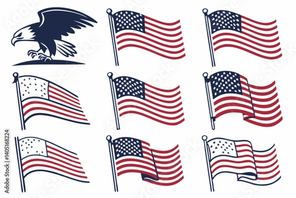 Fototapeta USA Flags Vector American Flag Icon Collection in Vector  set