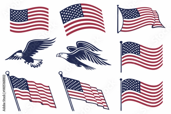 Fototapeta USA Flags Vector American Flag Icon Collection in Vector  set