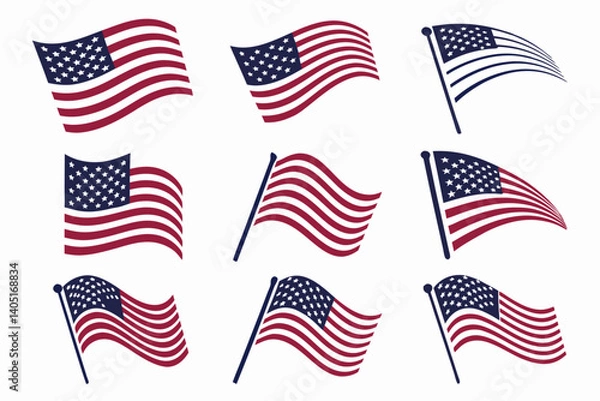 Fototapeta USA Flags Vector American Flag Icon Collection in Vector  set