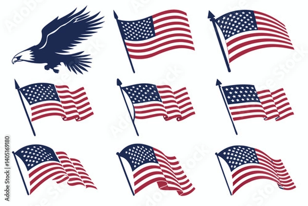 Fototapeta USA Flags Vector American Flag Icon Collection in Vector  set