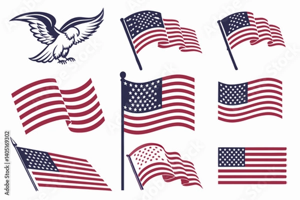 Fototapeta USA Flags Vector American Flag Icon Collection in Vector  set