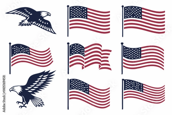 Fototapeta USA Flags Vector American Flag Icon Collection in Vector  set
